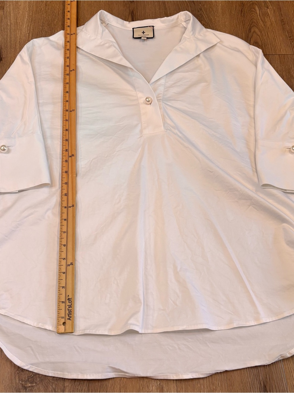 Tuckernuck Women’s Blanc Willow 3/4 Sleeve Pearl Button Blouse White Size L - Picture 7 of 8